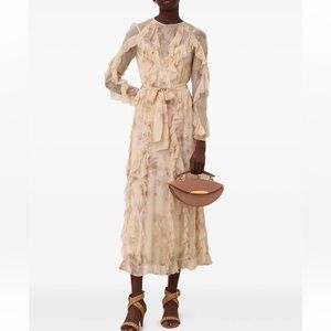 Zimmermann Cream Floral Long Sleeve Dress
